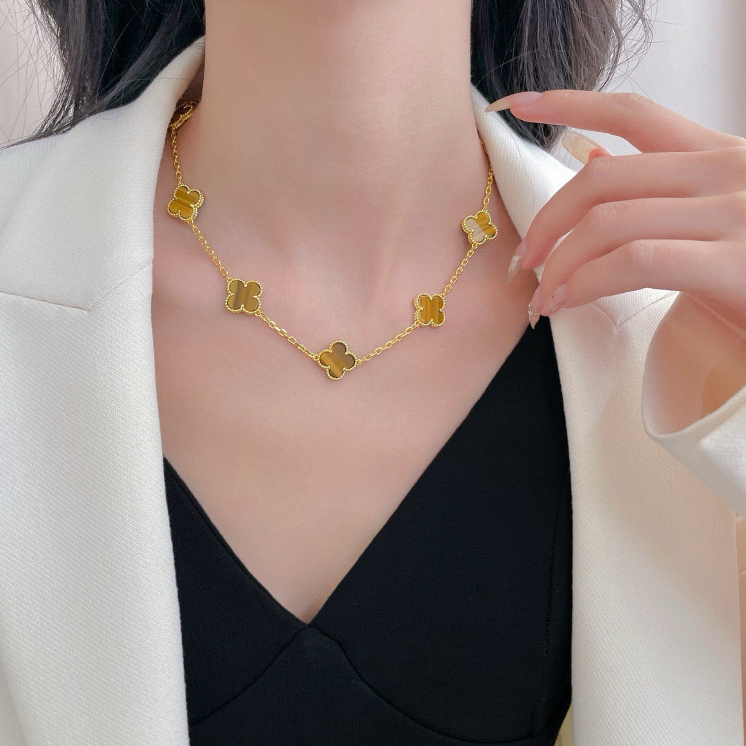¡®Glow Jewelry¡¯CLOVER 10 MOTIFS TIGER EYE NECKLACE