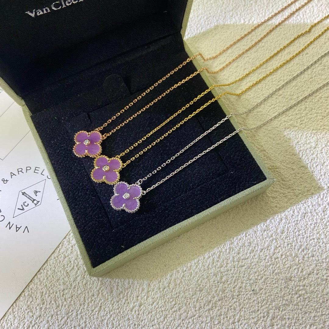 ¡®Glow Jewelry¡¯CLOVER 15MM DIAMOND PURPLE VIOLET NECKLACE