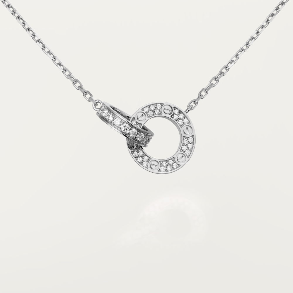 ¡®Glow Jewelry¡¯LOVE 7.6MM NECKLACE ROSE GOLD AND SILVER FULL DIAMOND
