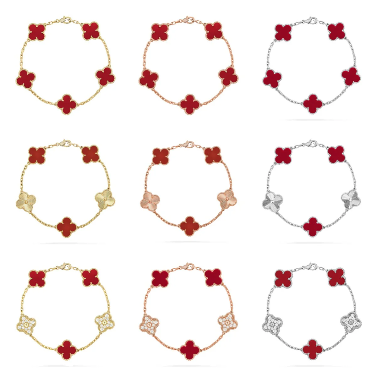 [Glow Jewelry] CLOVER 5 MOTIF RED CORNELIAN BRACELET COLLECTION