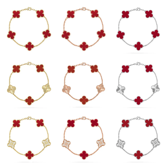 [Glow Jewelry] CLOVER 5 MOTIF RED CORNELIAN BRACELET COLLECTION