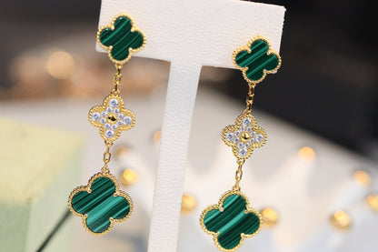 ¡®Glow Jewelry¡¯CLOVER EARRINGS GOLD MALACHITE DIAMOND 3 MOTIF