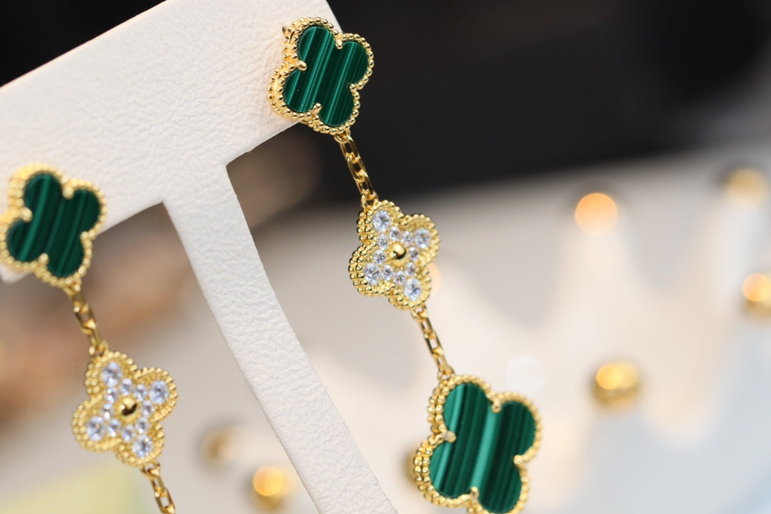 ¡®Glow Jewelry¡¯CLOVER EARRINGS GOLD MALACHITE DIAMOND 3 MOTIF