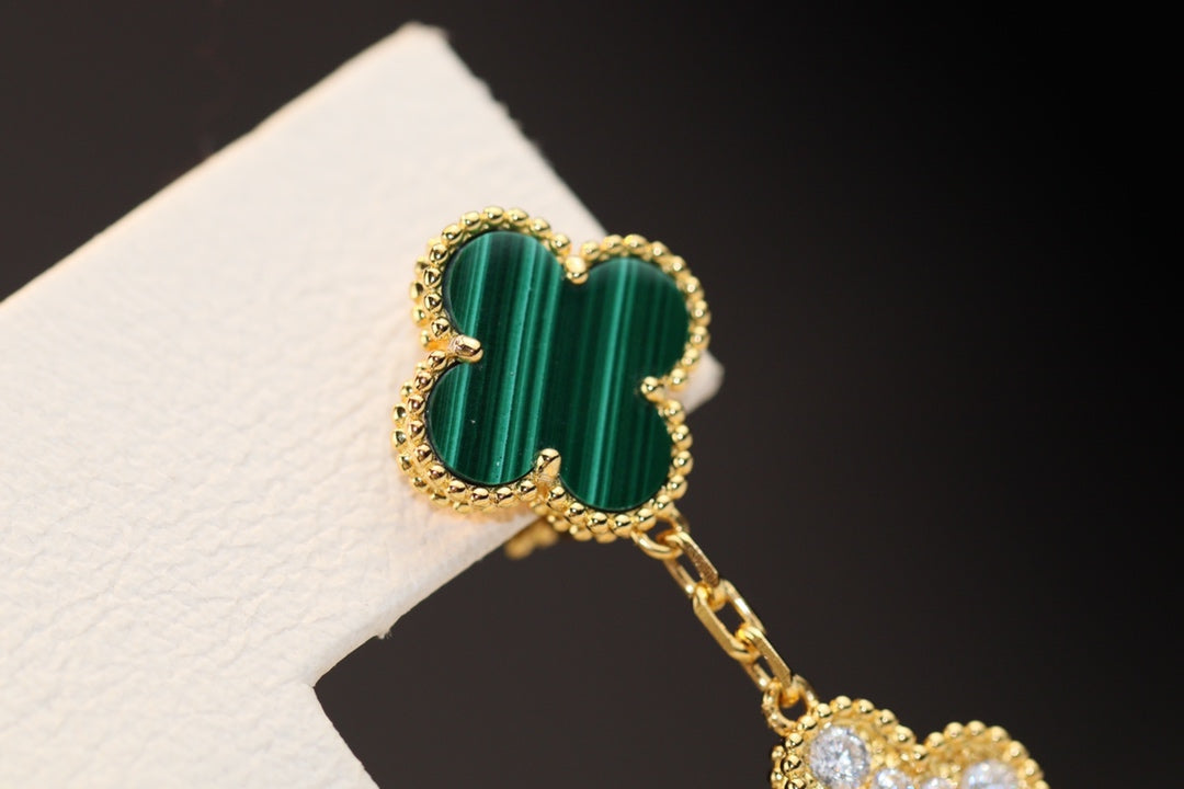 [Glow Jewelry]CLOVER EARRINGS GOLD MALACHITE DIAMOND 3 MOTIF