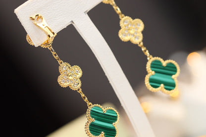 [Glow Jewelry]CLOVER EARRINGS GOLD MALACHITE DIAMOND 3 MOTIF