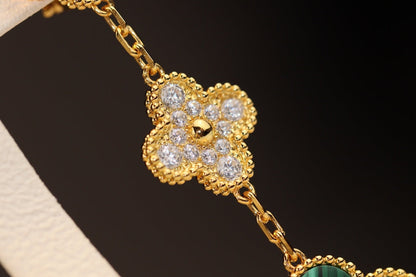 [Glow Jewelry]CLOVER EARRINGS GOLD MALACHITE DIAMOND 3 MOTIF