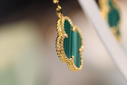 [Glow Jewelry]CLOVER EARRINGS GOLD MALACHITE DIAMOND 3 MOTIF