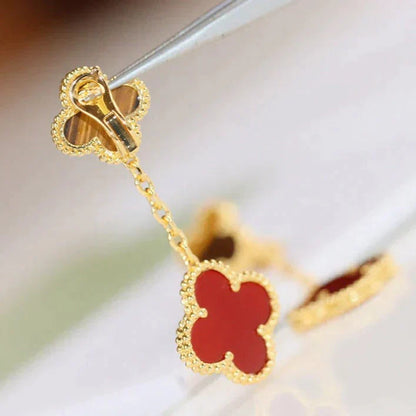 [Glow Jewelry]CLOVER  2 MOTIF  TIGER EYE CARNELIAN EARRINGS