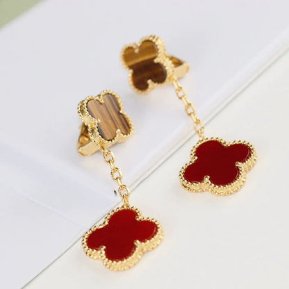 [Glow Jewelry]CLOVER  2 MOTIF  TIGER EYE CARNELIAN EARRINGS