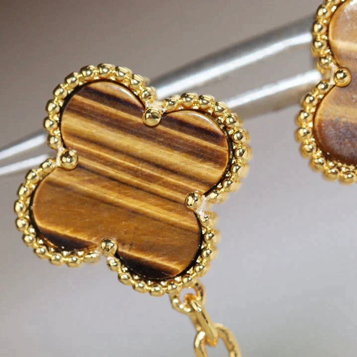 [Glow Jewelry]CLOVER  2 MOTIF  TIGER EYE CARNELIAN EARRINGS