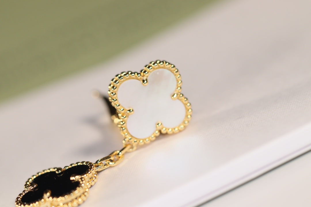 [Glow Jewelry]CLOVER EARRINGS GOLD ONYX MOP 3 MOTIF