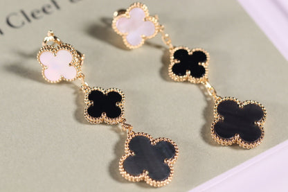 ¡®Glow Jewelry¡¯CLOVER EARRINGS GOLD ONYX MOP 3 MOTIF