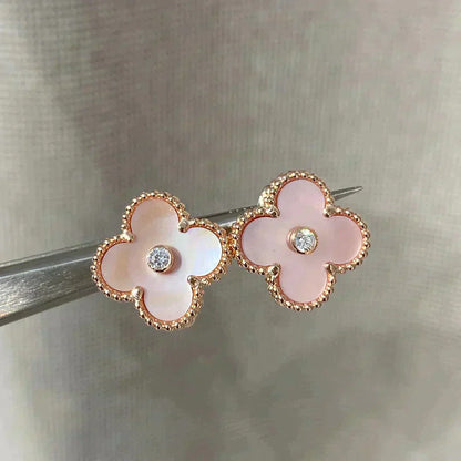 [Glow Jewelry]CLOVER MEDIUM 1 MOTIFS  PINK MOP DIAMOND EARRINGS