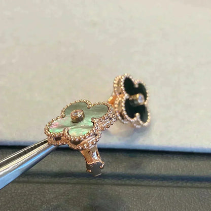 [Glow Jewelry]CLOVER MEDIUM 1 MOTIFS GRAY MOP  DIAMOND EARRINGS