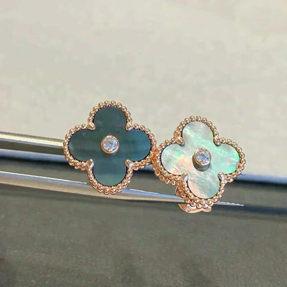 [Glow Jewelry]CLOVER MEDIUM 1 MOTIFS GRAY MOP  DIAMOND EARRINGS