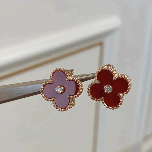 [Glow Jewelry]CLOVER MEDIUM 1 MOTIFS CARNELIAN  DIAMOND earrings