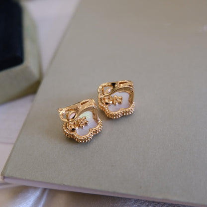 [Glow Jewelry]LUCKY PINK GOLD WHITE MOP EARRINGS