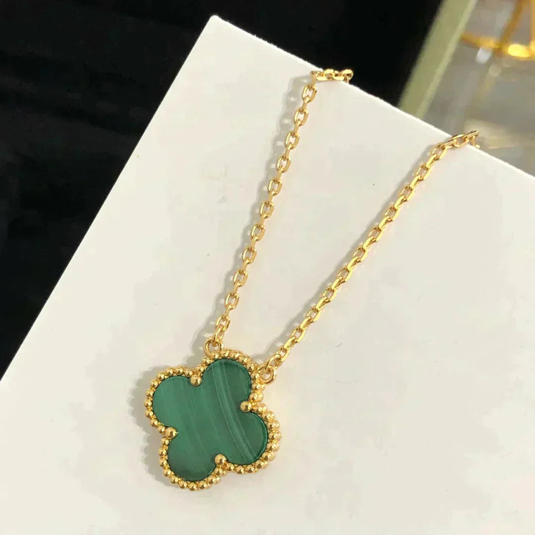 [Glow Jewelry]CLOVER 15MM MALACHITE SINGLE FLOWER  NECKLACE