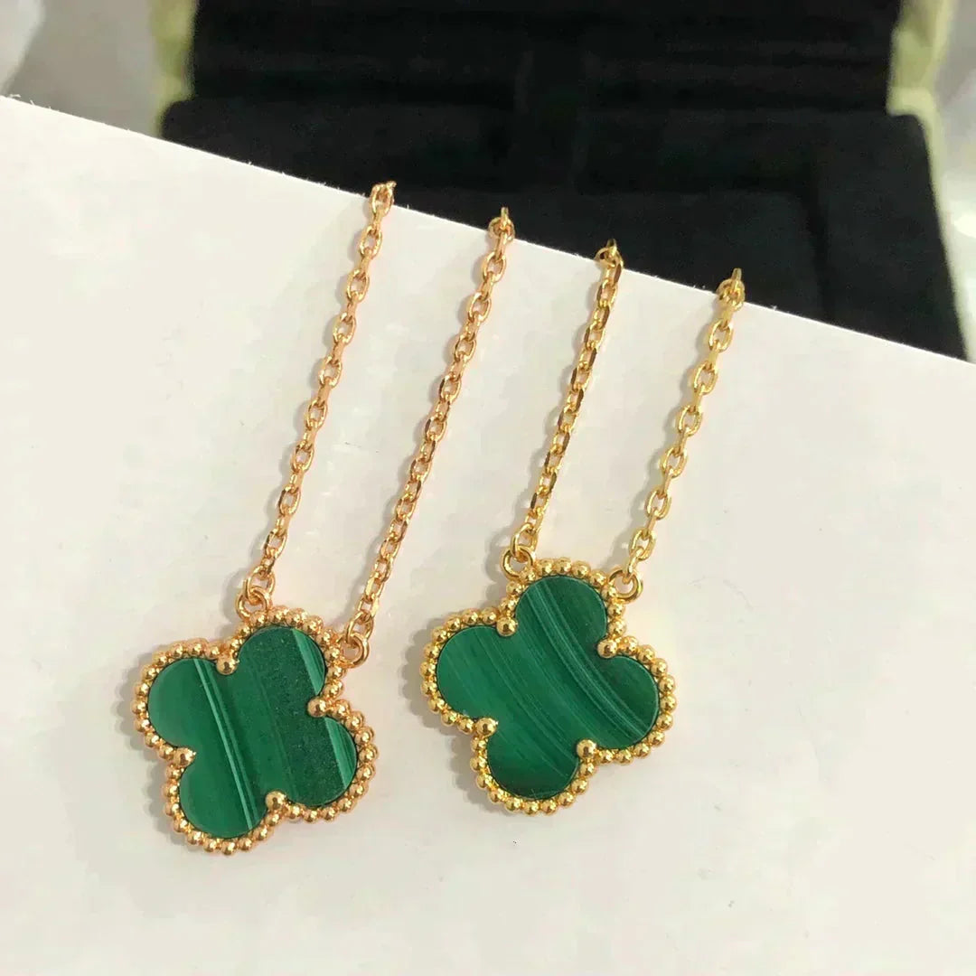 [Glow Jewelry]CLOVER 15MM MALACHITE SINGLE FLOWER  NECKLACE