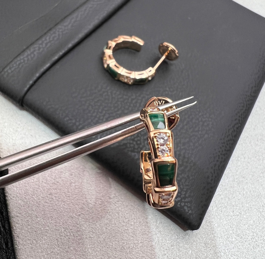 [Glow Jewelry]SERPENTI MALACHITE PINK GOLD EARRINGS