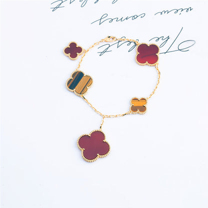 ¡®Glow Jewelry¡¯CLOVER BRACELET 5 MOTIFS CARNELIAN TIGER EYE
