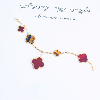 ¡®Glow Jewelry¡¯CLOVER BRACELET 5 MOTIFS CARNELIAN TIGER EYE