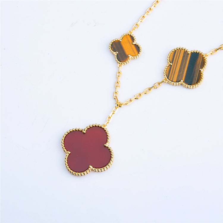 ¡®Glow Jewelry¡¯CLOVER BRACELET 5 MOTIFS CARNELIAN TIGER EYE