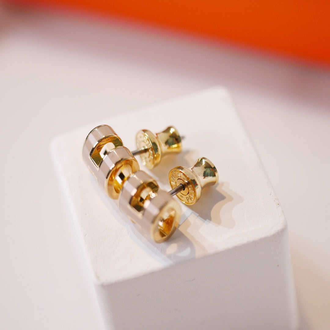 [Glow Jewelry]MINI POP H GOLD EARRINGS GREY