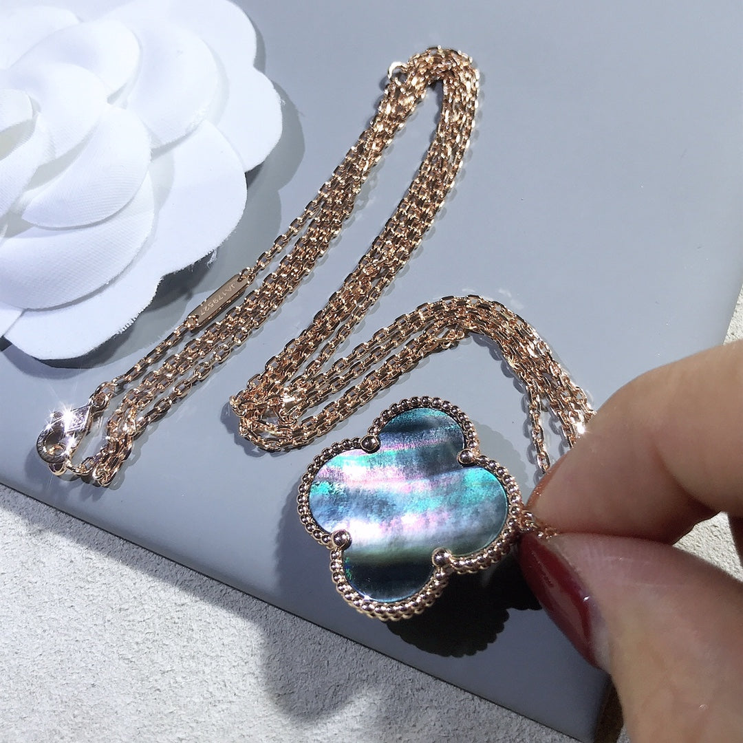 [Glow Jewelry]CLOVER 25MM GOLD DARK MOP BIG CLOVER NECKLACE
