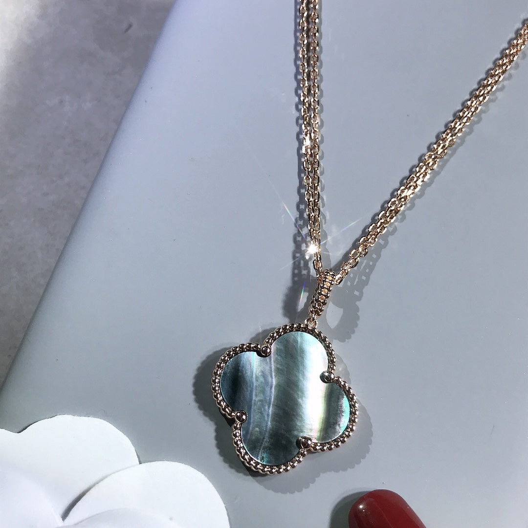 [Glow Jewelry]CLOVER 25MM GOLD DARK MOP BIG CLOVER NECKLACE