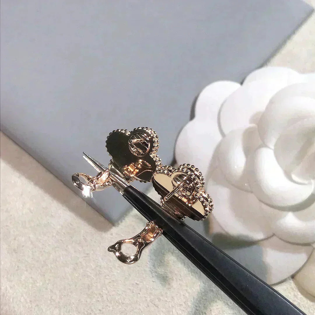 [Glow Jewelry]CLOVER MEDIUM 1 MOTIFS  PINK MOP DIAMOND EARRINGS