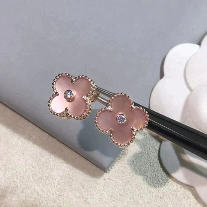 [Glow Jewelry]CLOVER MEDIUM 1 MOTIFS  PINK MOP DIAMOND EARRINGS