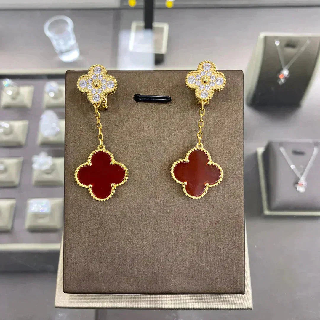 [Glow Jewelry]CLOVER  2 MOTIFS  DIAMOND  EARRINGS (MULTIPLE CHOICESç´