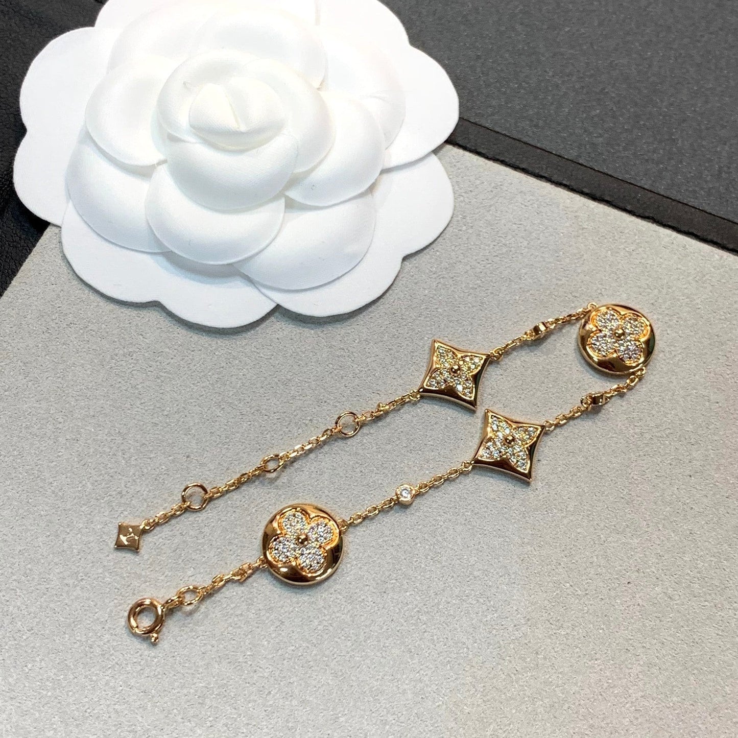 [Glow Jewelry]STAR AND SUN 4 MOTIFS GOLD DIAMONDS BRACELET