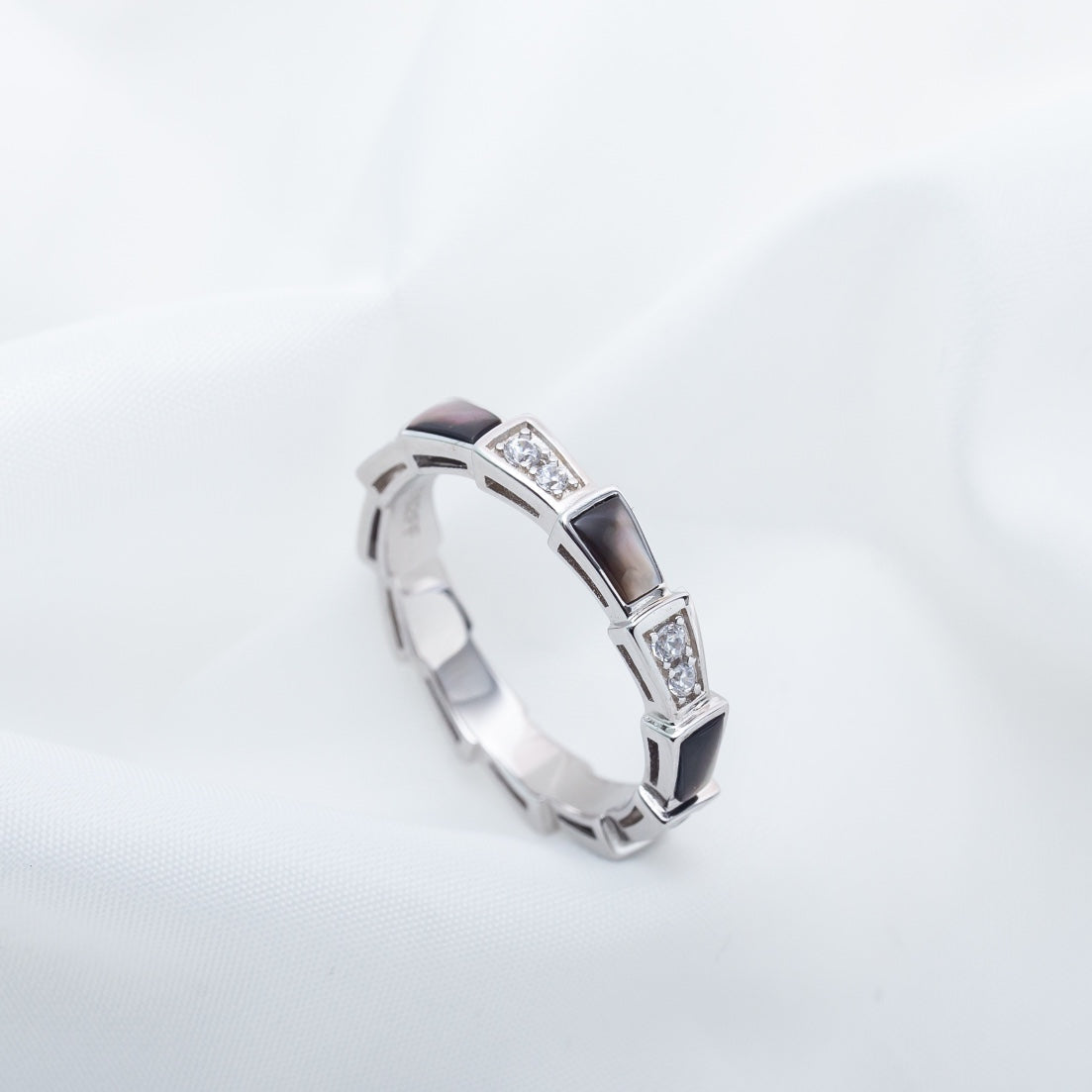 [Glow Jewelry]SERPENTI RING SILVER  DIAMOND BLACK MOP 3MM