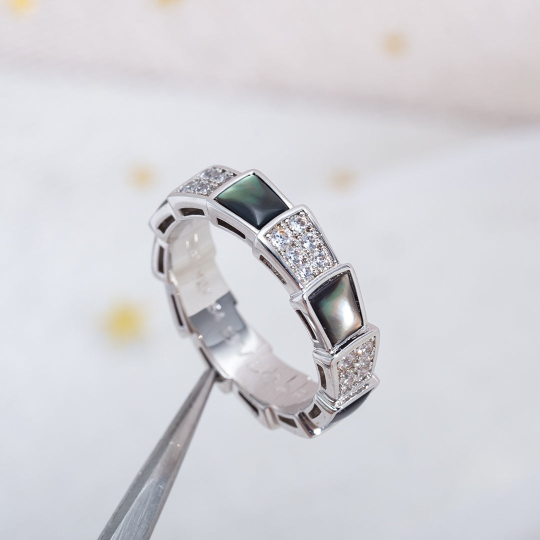 [Glow Jewelry]SERPENTI RING SILVER DIAMOND BLACK MOP 4MM