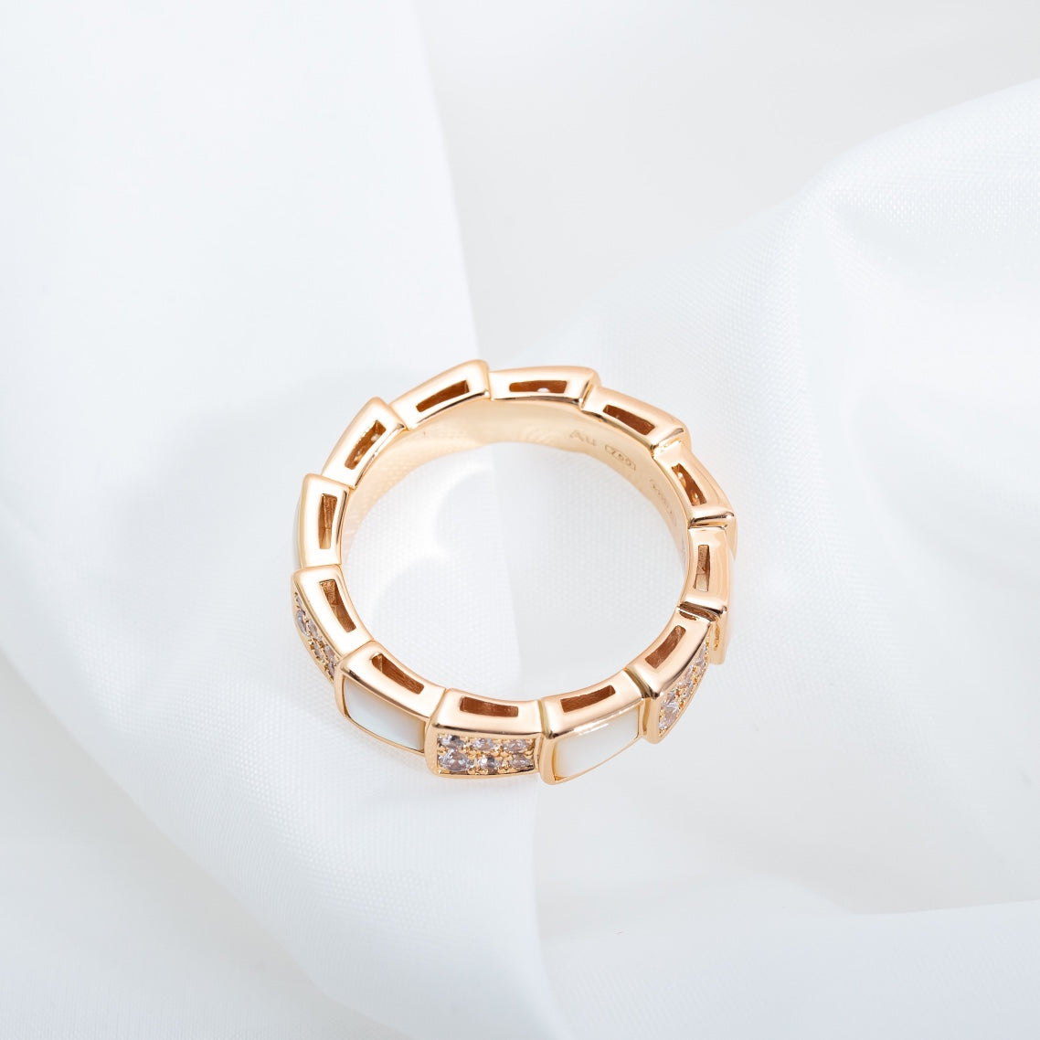 [Glow Jewelry]SERPENTI RING PINK GOLD MOP DIAMOND PAVED 4MM