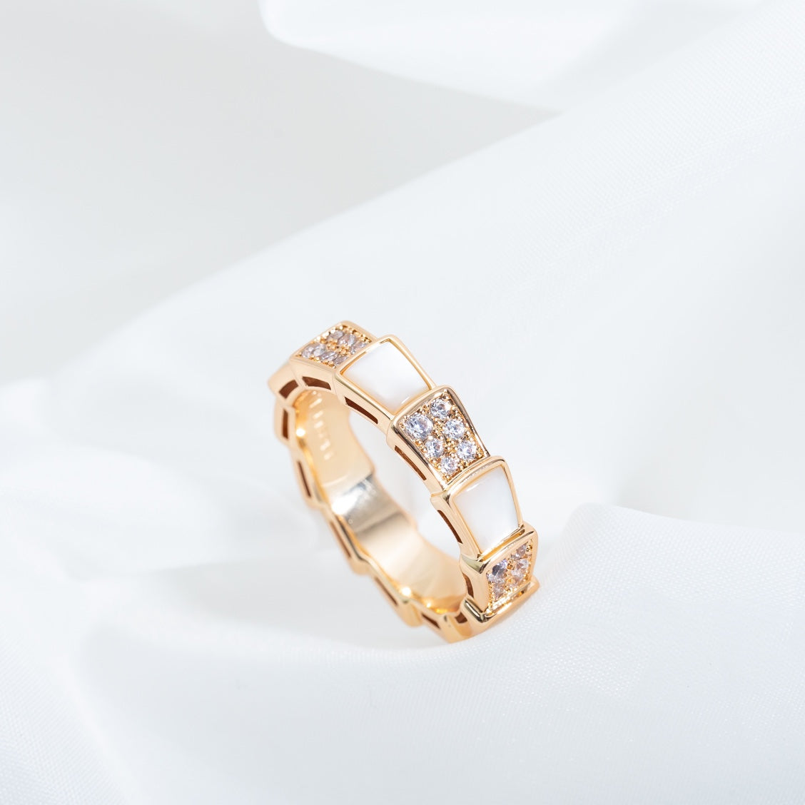 [Glow Jewelry]SERPENTI RING PINK GOLD MOP DIAMOND PAVED 4MM