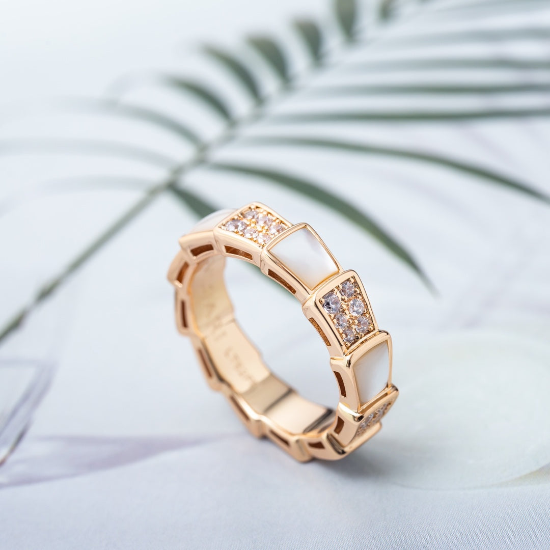 [Glow Jewelry]SERPENTI RING PINK GOLD MOP DIAMOND PAVED 4MM