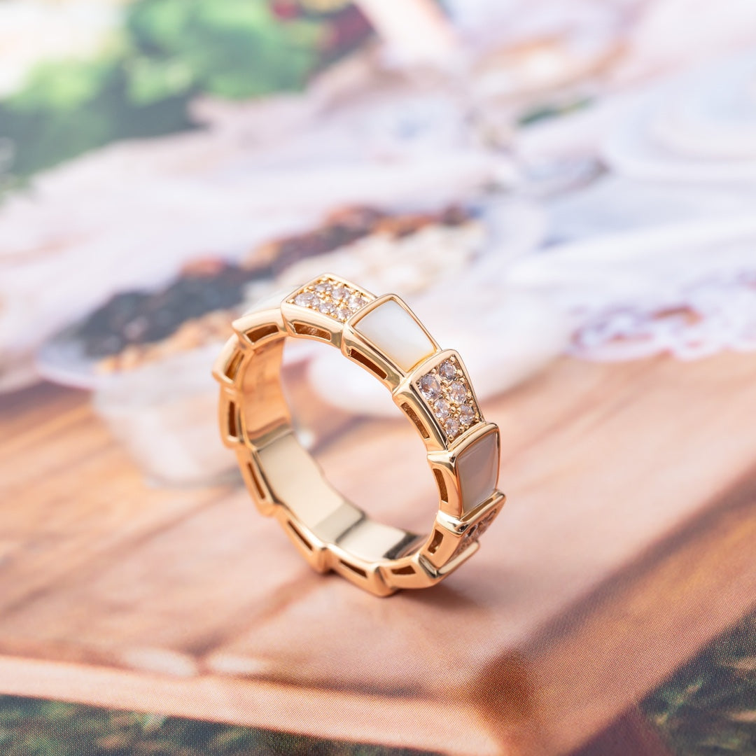 [Glow Jewelry]SERPENTI RING PINK GOLD MOP DIAMOND PAVED 4MM