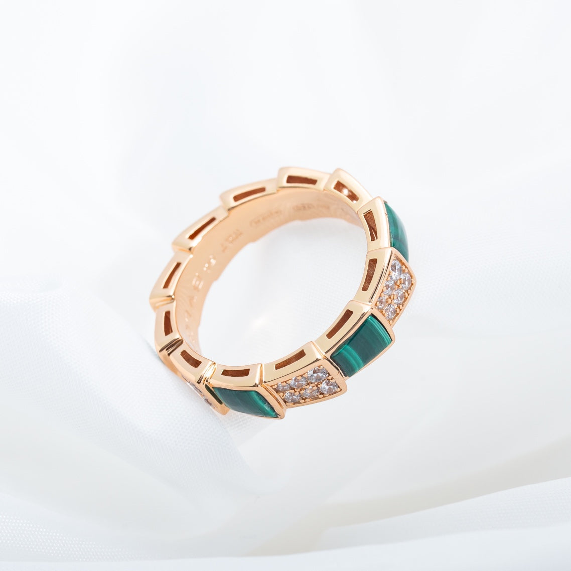 [Glow Jewelry]SERPENTI RING PINK GOLD MALACHITE DIAMOND PAVED 4MM