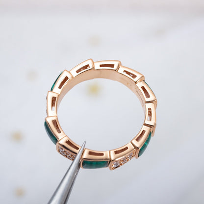 [Glow Jewelry]SERPENTI RING PINK GOLD MALACHITE DIAMOND PAVED 4MM
