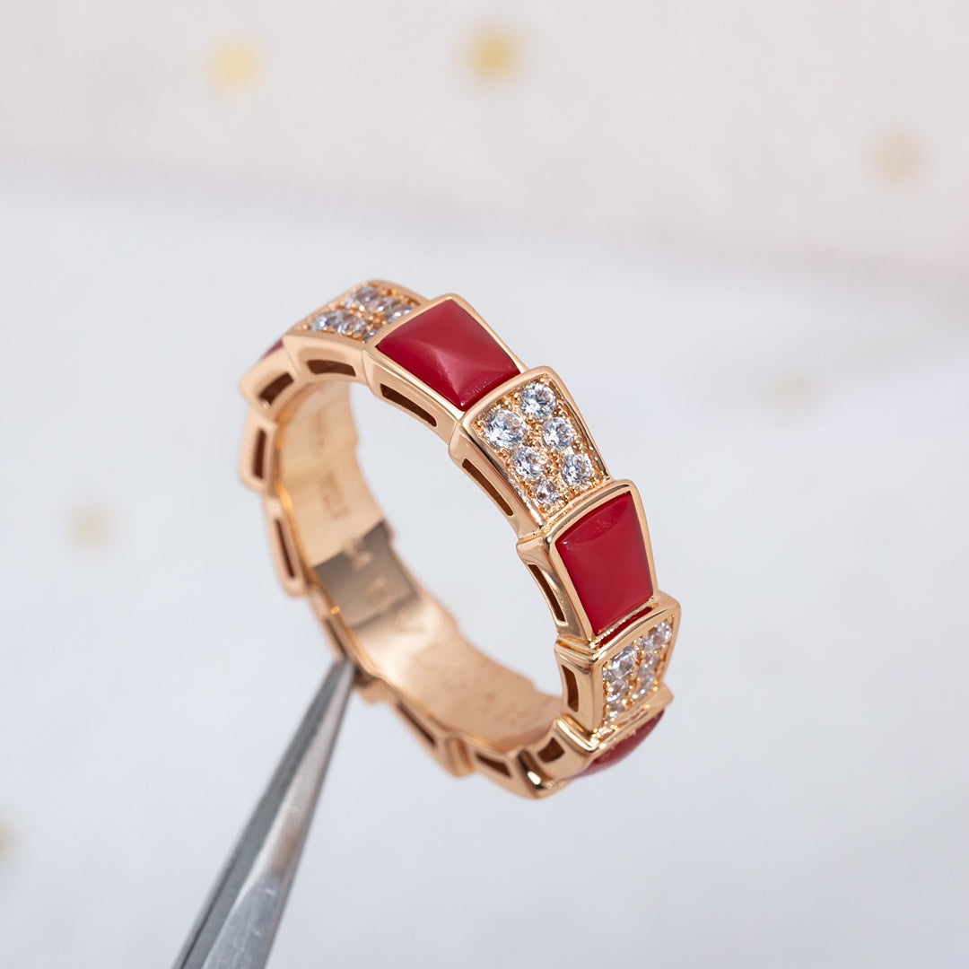 [Glow Jewelry]SERPENTI RING PINK GOLD CARNELIAN DIAMOND PAVED 4MM