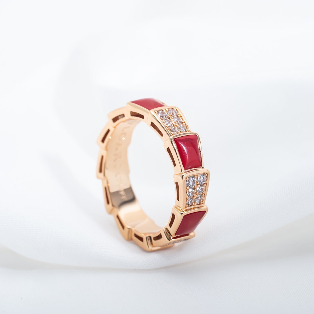 [Glow Jewelry]SERPENTI RING PINK GOLD CARNELIAN DIAMOND PAVED 4MM
