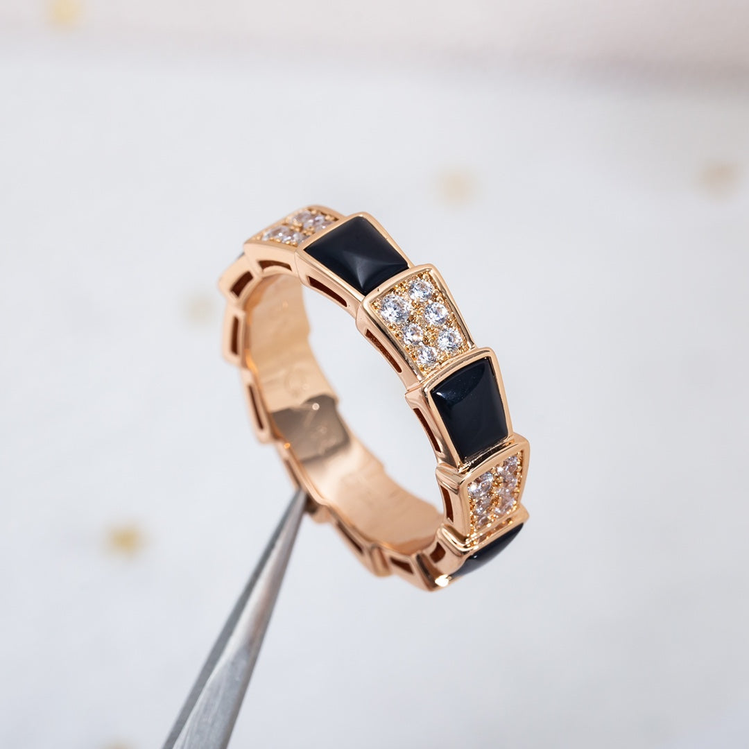 [Glow Jewelry]SERPENTI RING PINK GOLD BLACK MOP DIAMOND PAVED 4MM