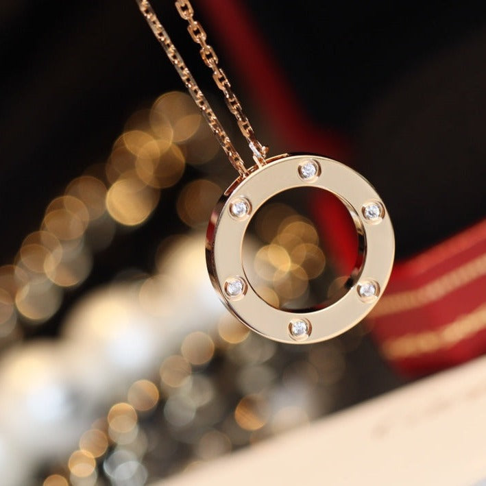 [Glow Jewelry]LOVE NECKLACE 16MM 6 DIAMONDS PINK GOLD