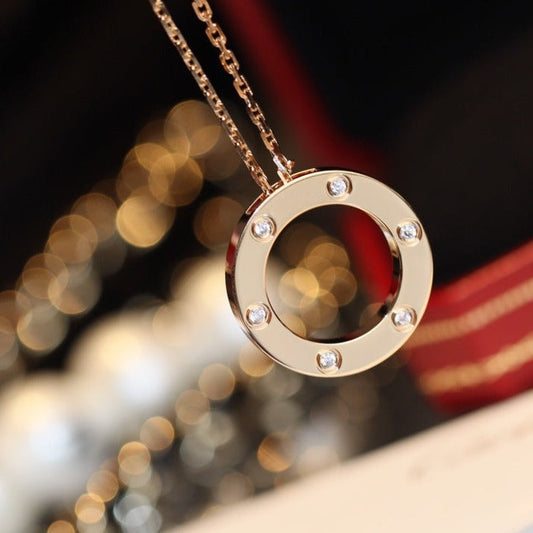 [Glow Jewelry]LOVE NECKLACE 16MM 6 DIAMONDS PINK GOLD
