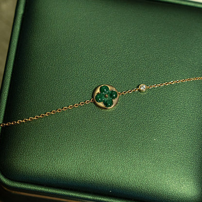 [Glow Jewelry]SUN MALACHITE 1 DIAMOND PINK GOLD BRACELET