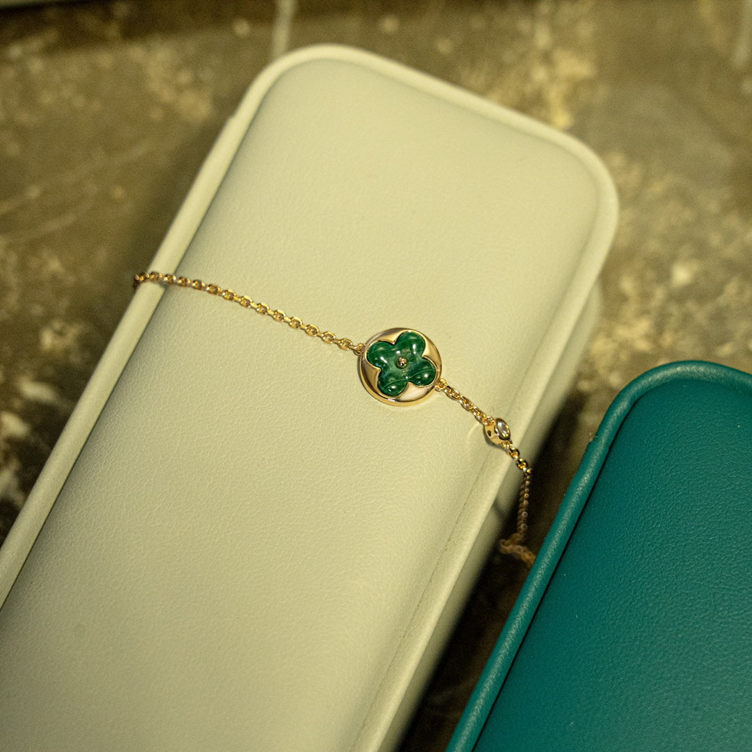 [Glow Jewelry]SUN MALACHITE 1 DIAMOND PINK GOLD BRACELET