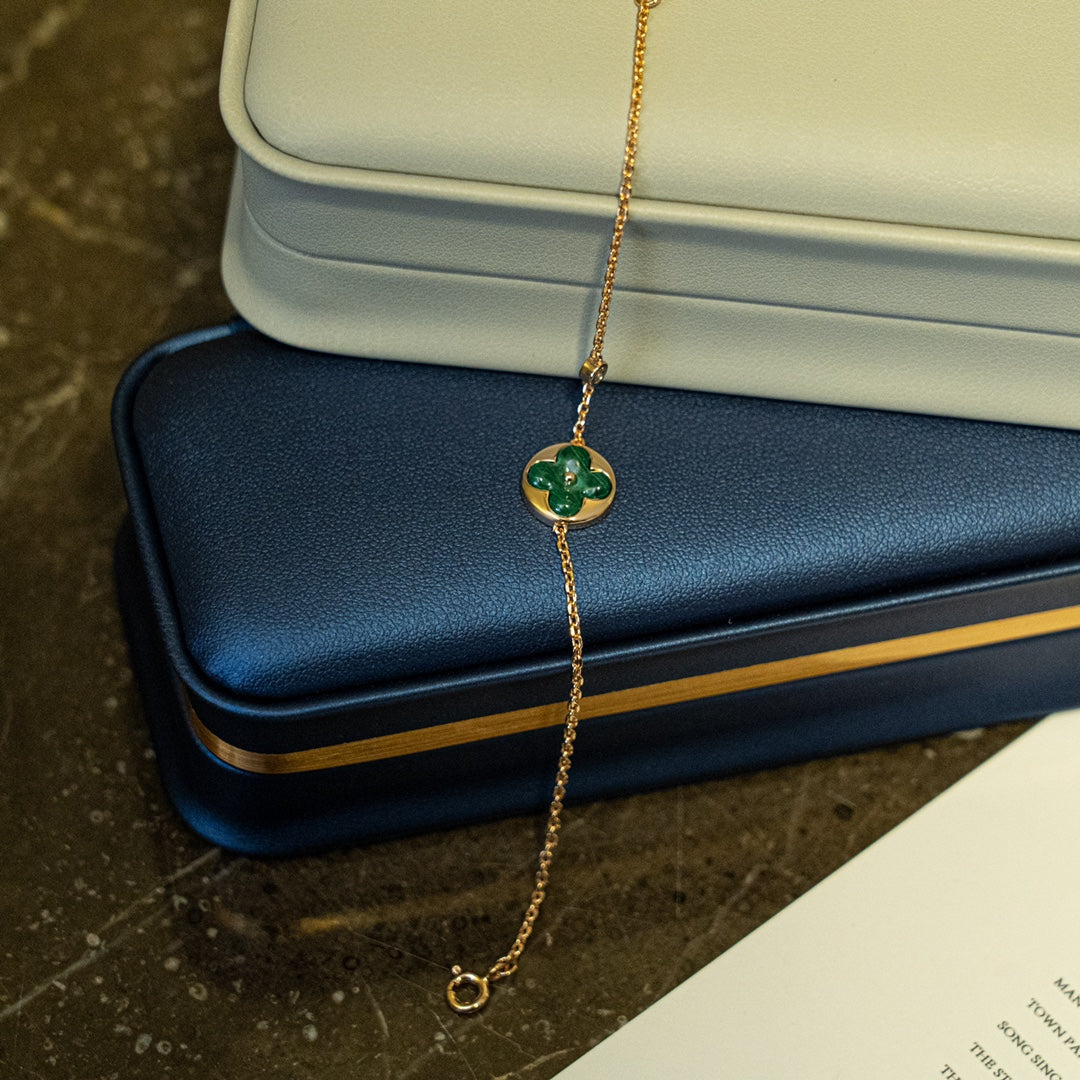 [Glow Jewelry]SUN MALACHITE 1 DIAMOND PINK GOLD BRACELET